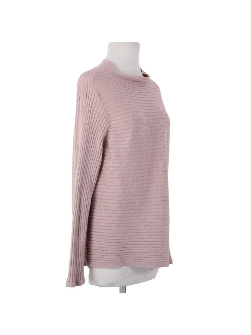 Eileen Fisher Sweater Sz L Pink Knit Ribbed 100% Extra Fine Merino Wool Sweater